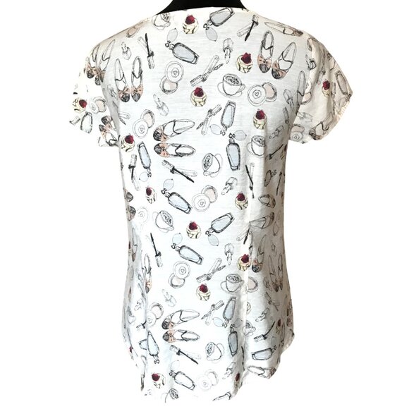 Van Heusen Studio Ruffled Blouse: Vintage Top Women’s Shoe & Coffee Print Size M - Picture 2 of 13